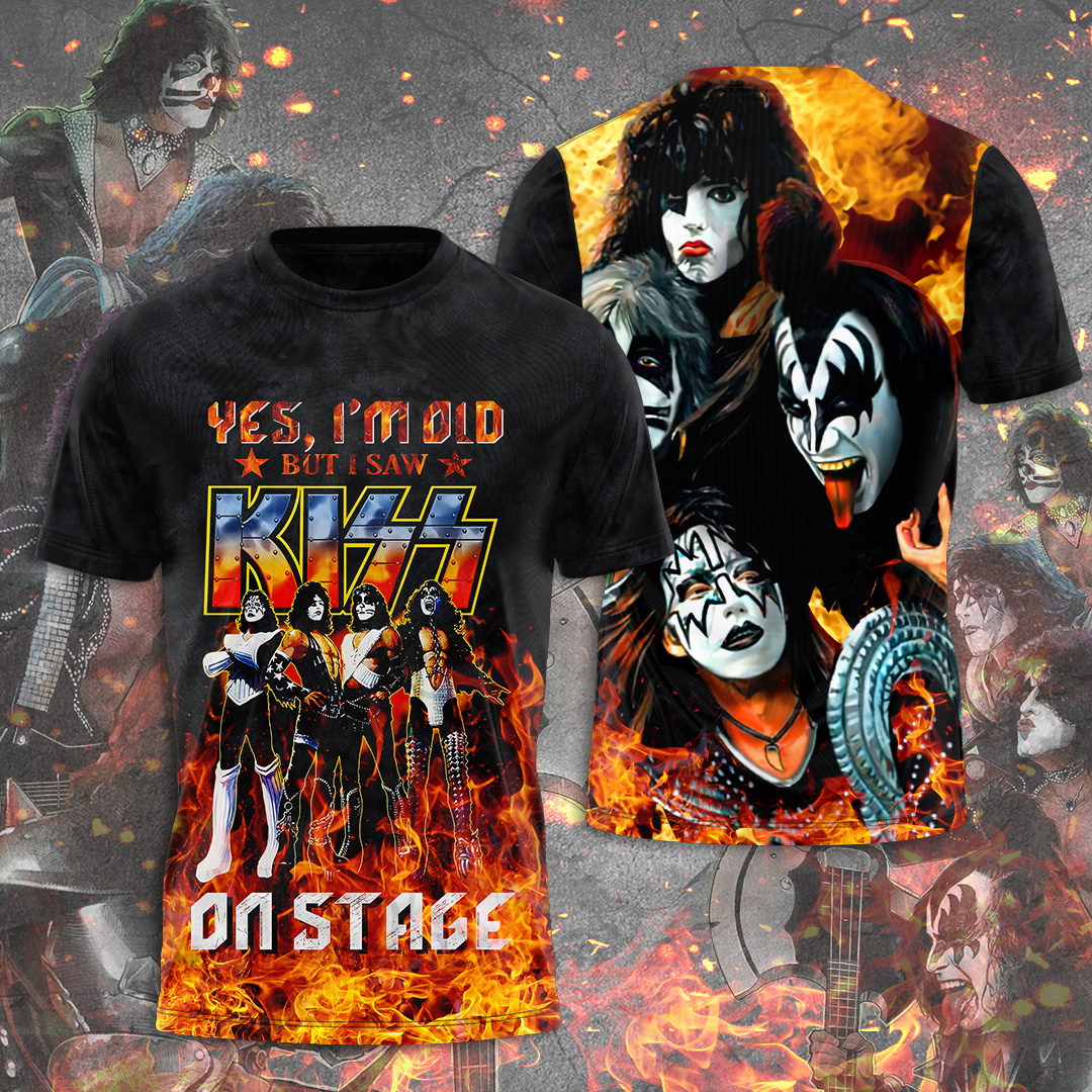 Kiss Old School On Stage T-Shirt Classic Fire Edition
