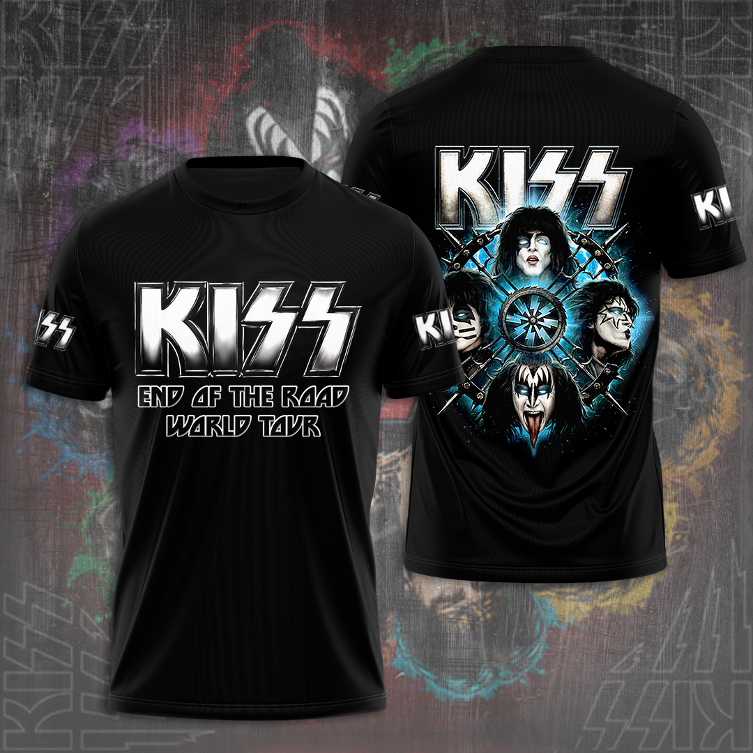 Kiss End Of The Road Final Tour Tee Blue Fire Stage Design