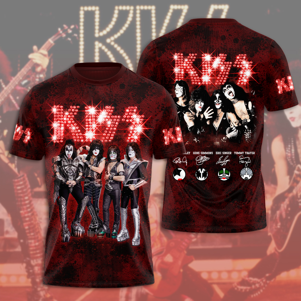 Kiss Red Glitter Band Tee Hot Rock Limited Edition