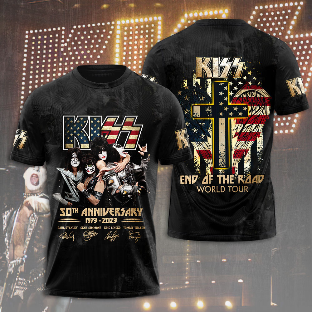Kiss 50Th Anniversary World Tour Tee Vintage Flame Style