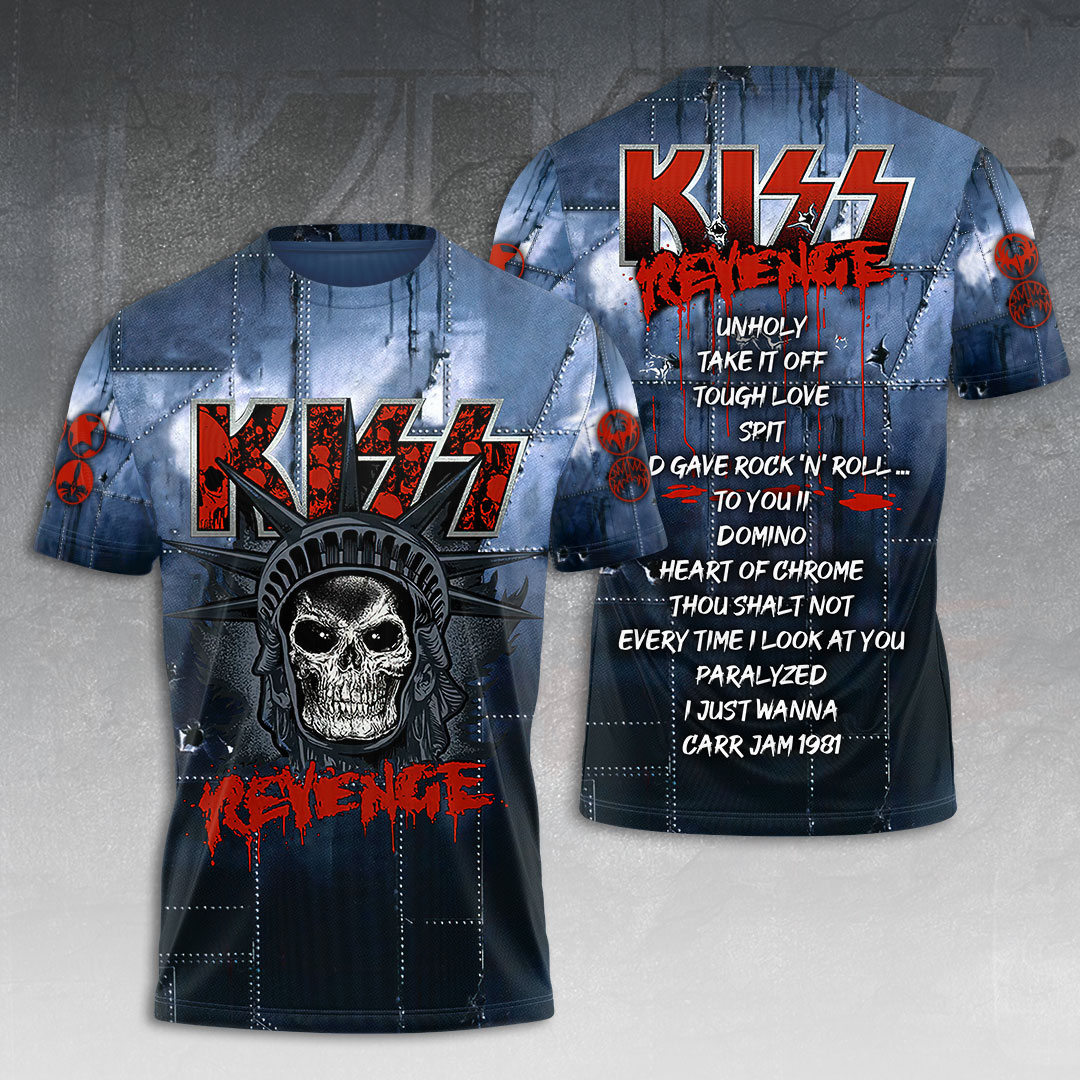 Kiss Revenge Skull Graphic Tee Blue Metallic Tour Design