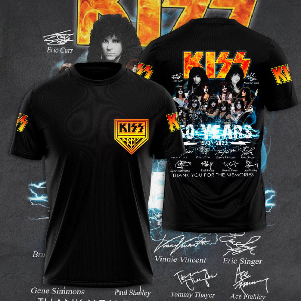Kiss 50 Years Rock Legends Tee Gold Signature Anniversary