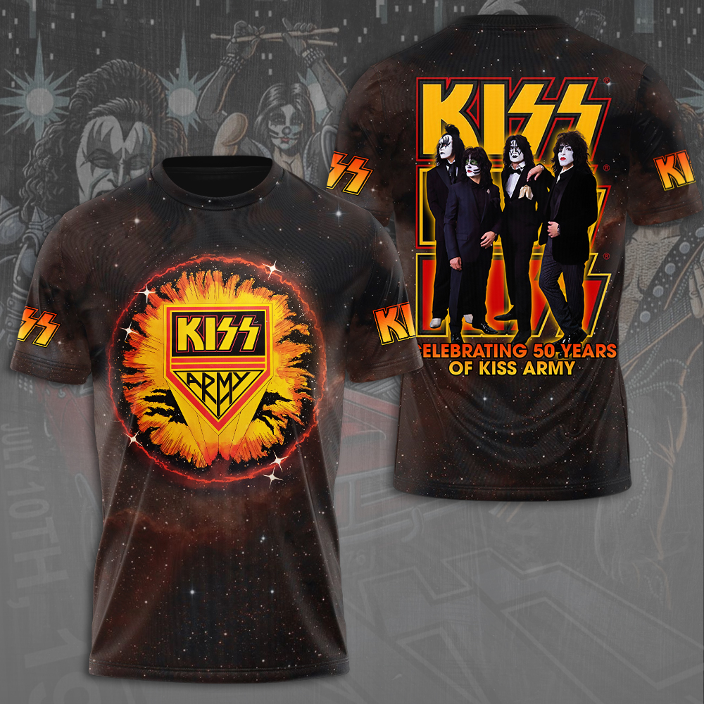 Kiss 50Th Anniversary Fire Logo Tee Vintage Celebration Design