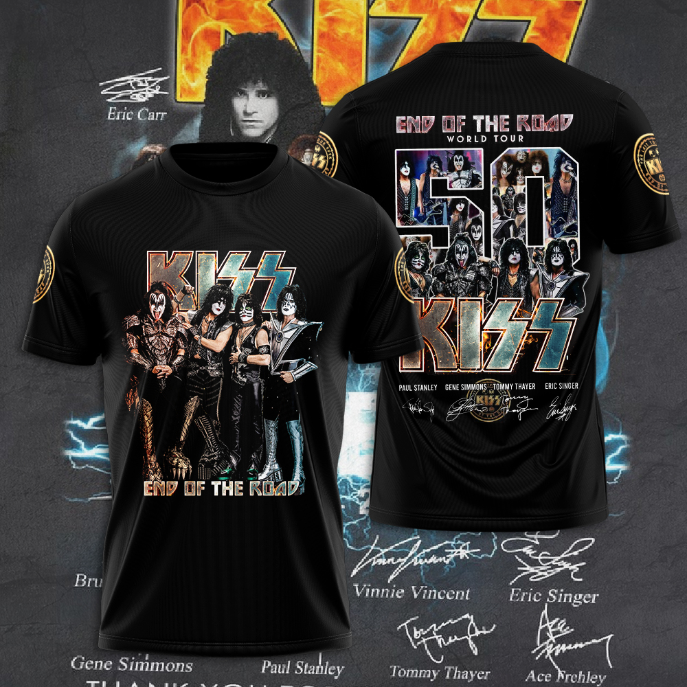 Kiss Black Gold Countdown Tee Legacy Fire Print Design
