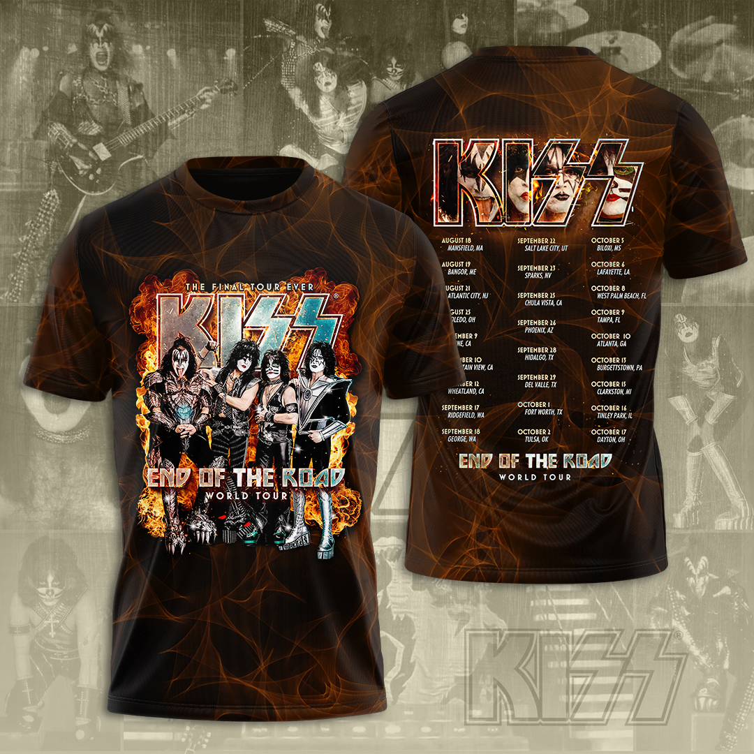 Kiss End Of The Road Tour Fire Edition T-Shirt Red Stage Design
