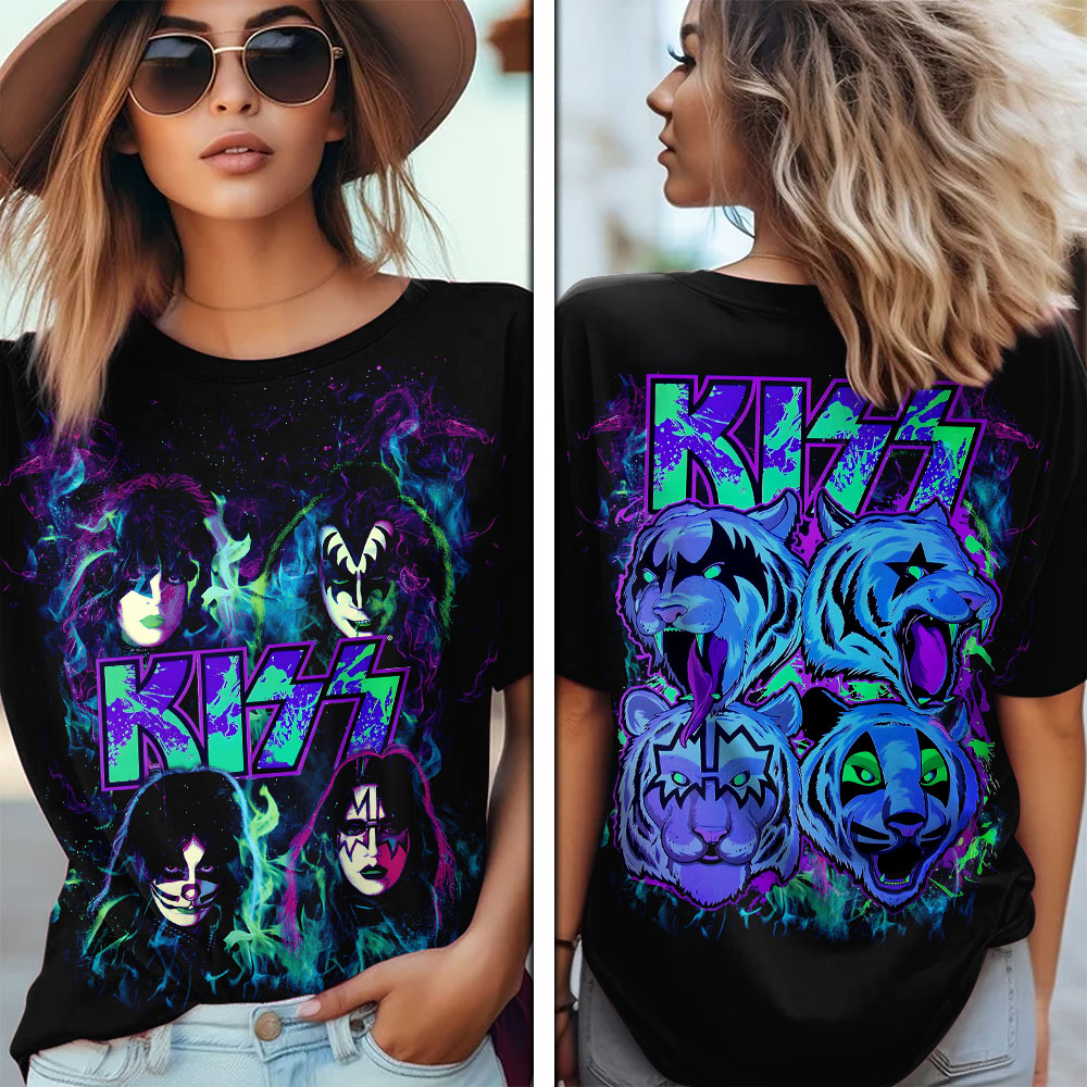 Kiss Electric Blue Graphic T-Shirt 3D Skull Legends Edition