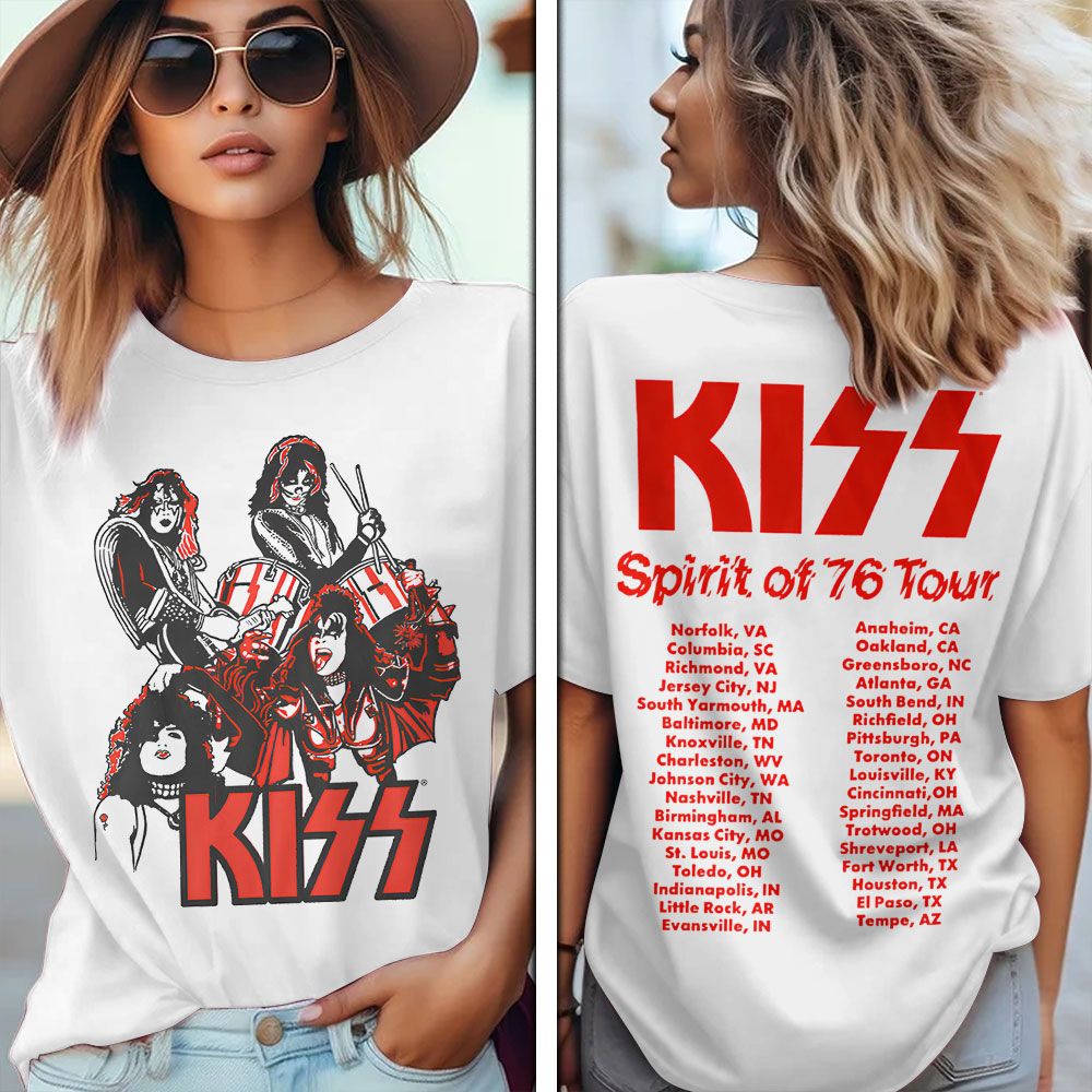 Kiss Spirit Of 76 Tour T-Shirt Red And White Retro Edition