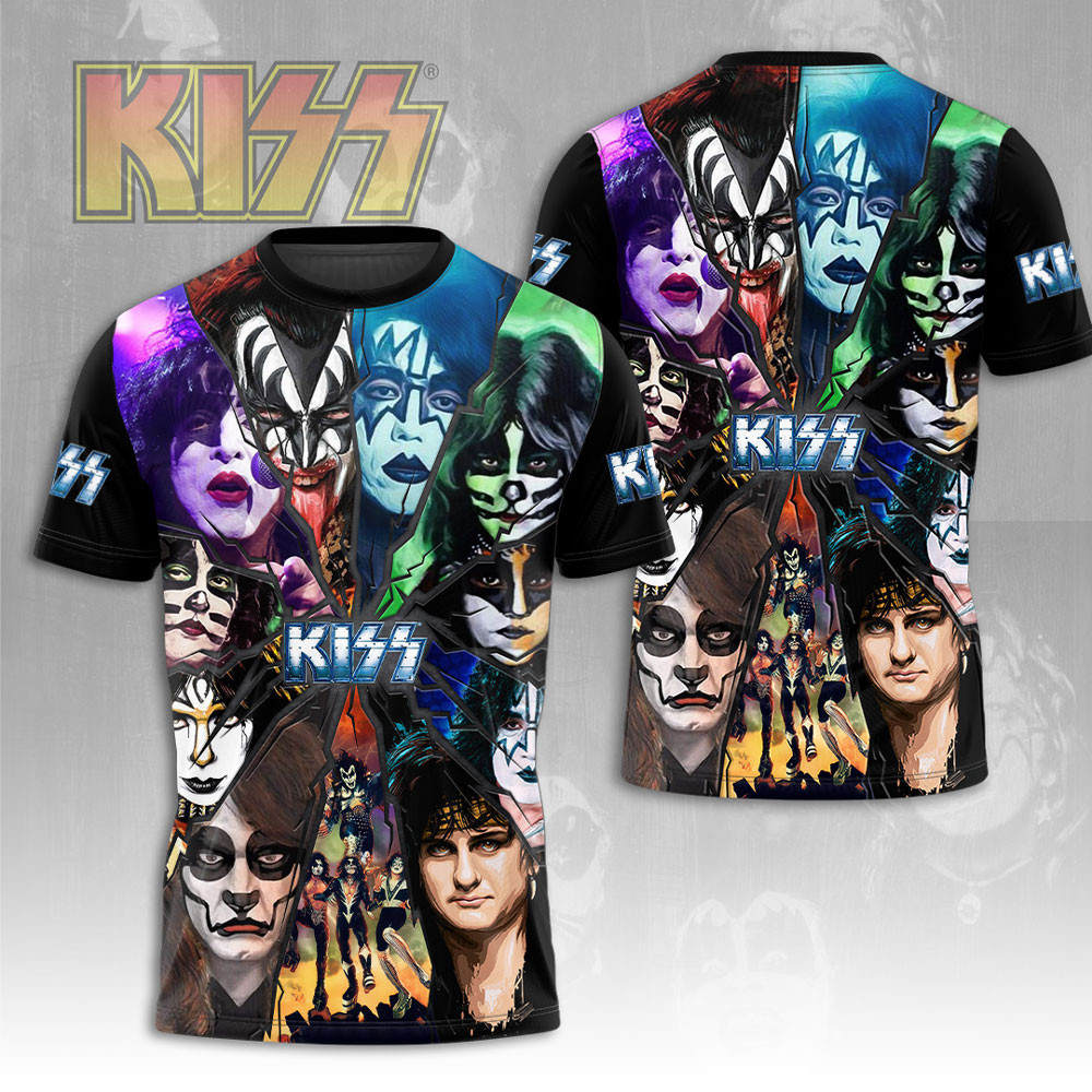 Kiss Rainbow Mask Graphic Tee Retro Rock Color Style