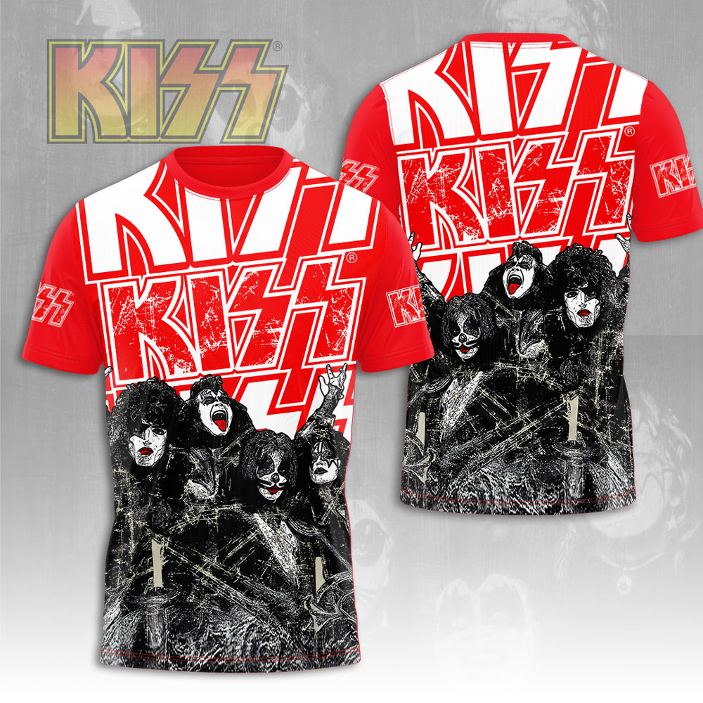 Kiss Red & White Signature Graphic Tee Retro Band Style