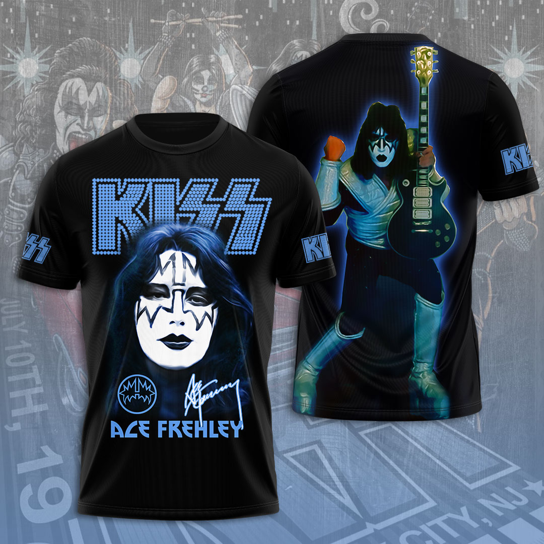 Kiss Ace Frehley 3D Electric Guitar T-Shirt Galactic Rock Edition