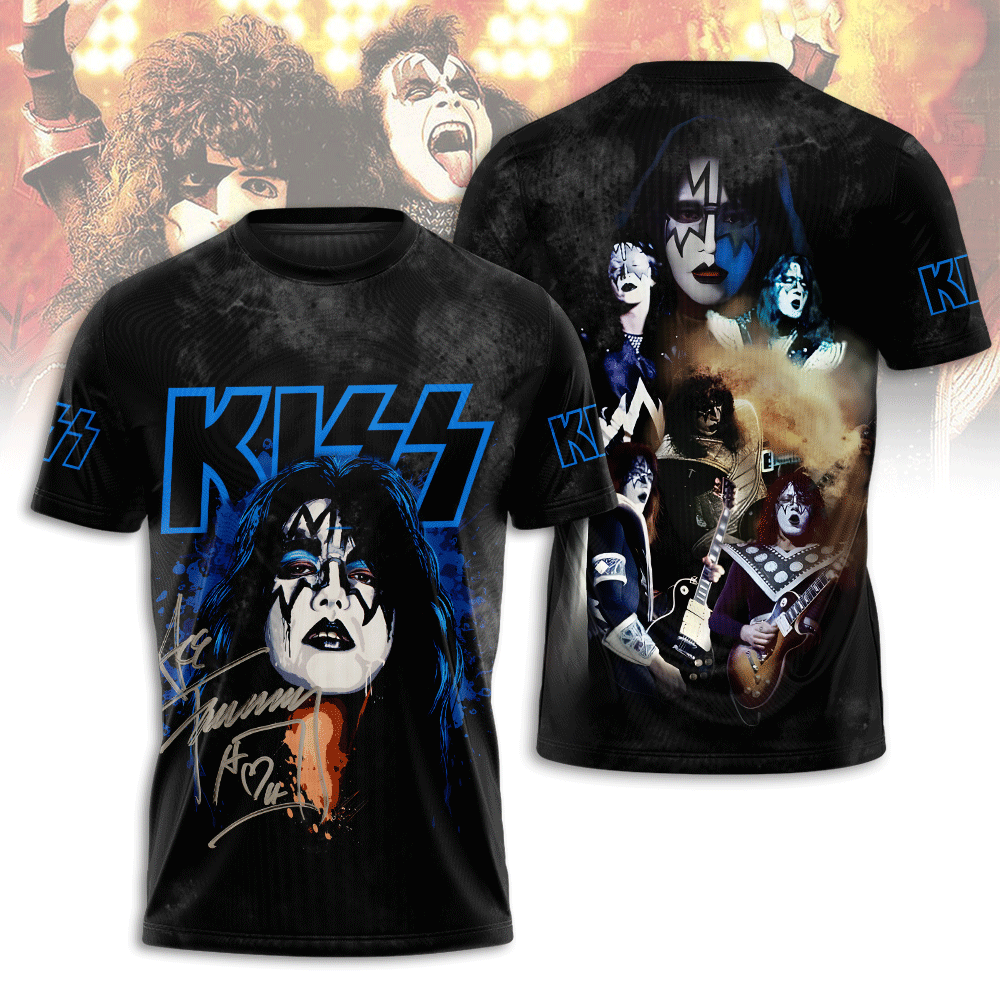 Kiss Ace Frehley Spaceman Tour Tee Blue Cosmic Guitar Style