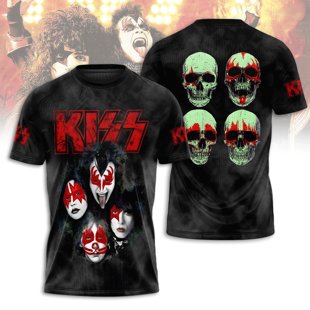 Kiss Red Skull Portrait T-Shirt Limited Rock Edition
