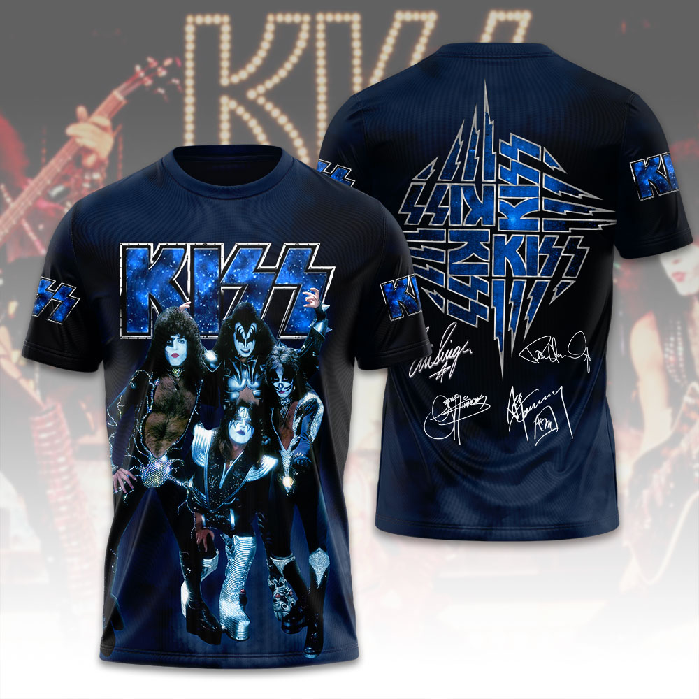 Kiss Blue Signature Autograph Tee Electric Stage Edition
