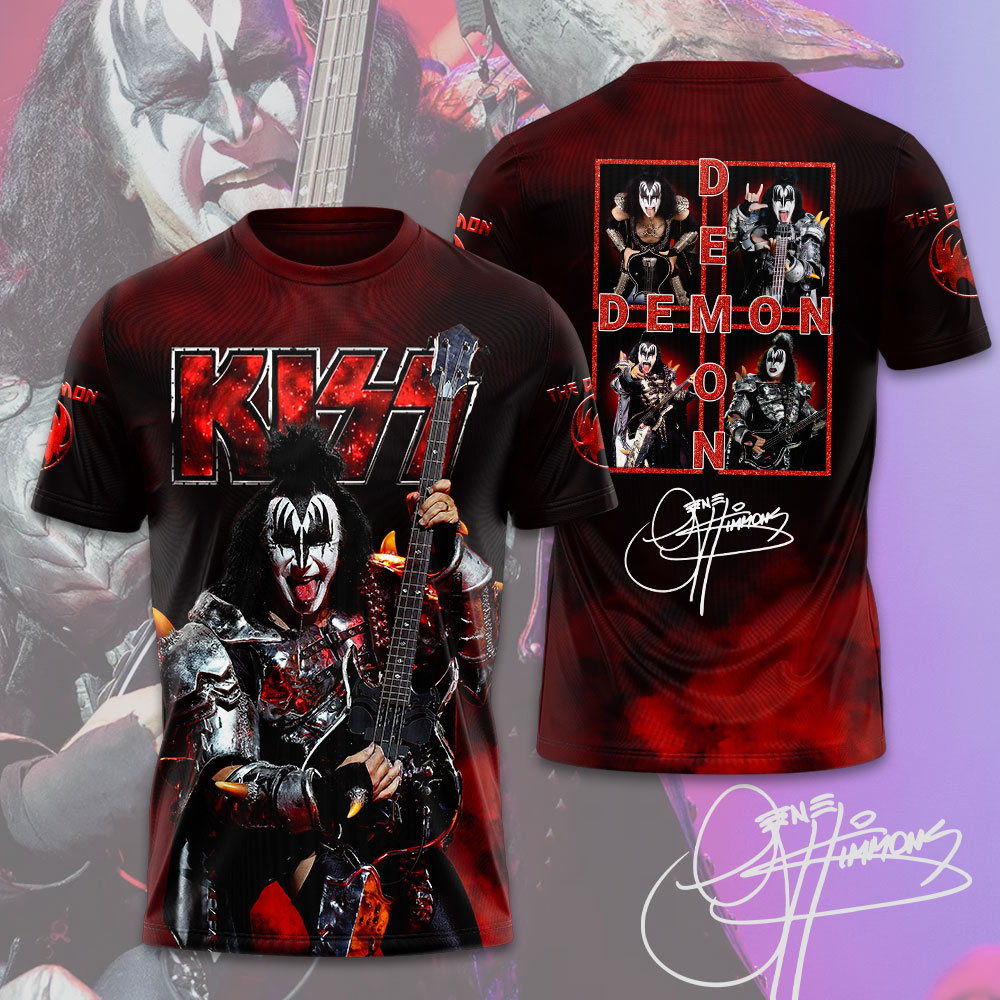 Kiss Gene Simmons Demon Signature T-Shirt Red Flame Edition