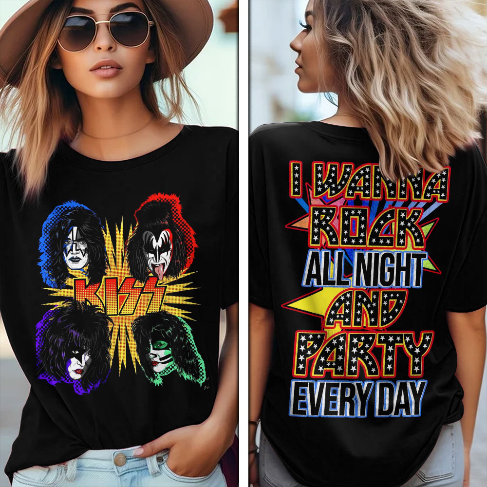 Kiss Rock N Roll All Night T-Shirt Retro Neon Style