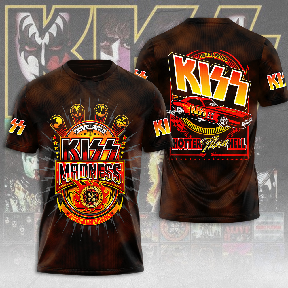 Kiss Madness Tour 2025 T-Shirt Fire & Wheel Logo Des