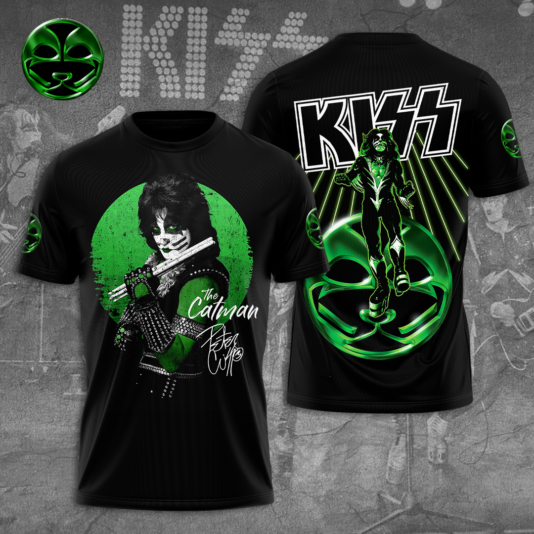 Kiss Catman Green Graphic Tee Rock Icon Edition