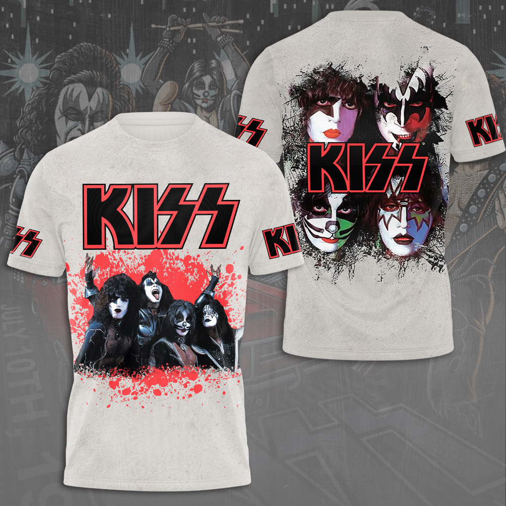 Kiss Rock Band Portrait T-Shirt White Smoke Graphic Edition