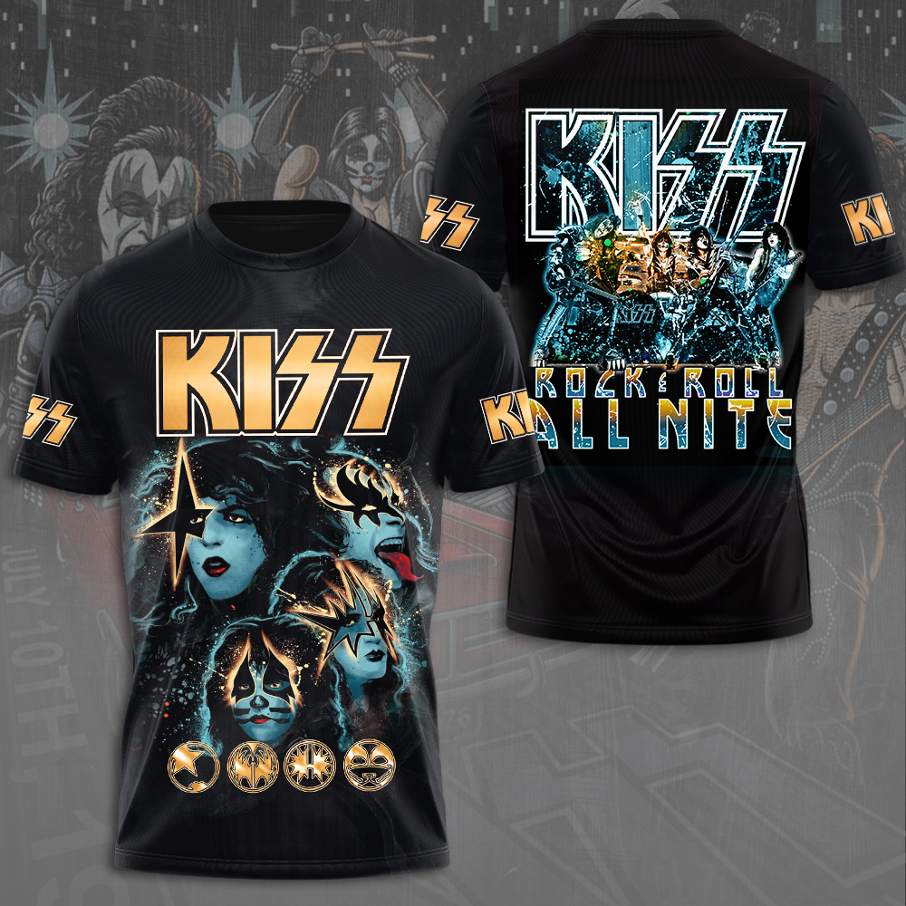 Kiss Thrills All Nite Graphic Tee Blue Neon Metal Edition