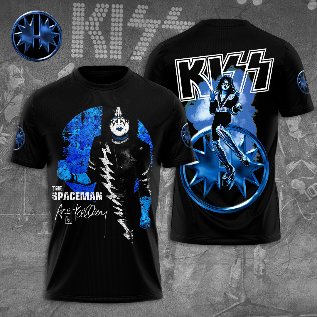 Kiss Ace Frehley Spaceman T-Shirt Blue Cosmic Guitar Edition