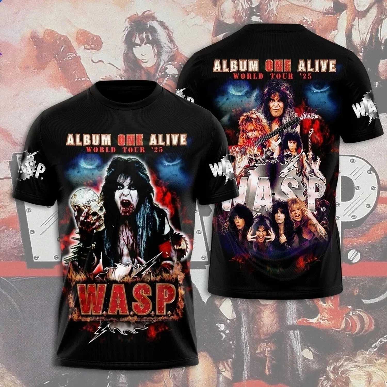 W.A.S.P. Band Album One Alive 3D T Shirt Full Size