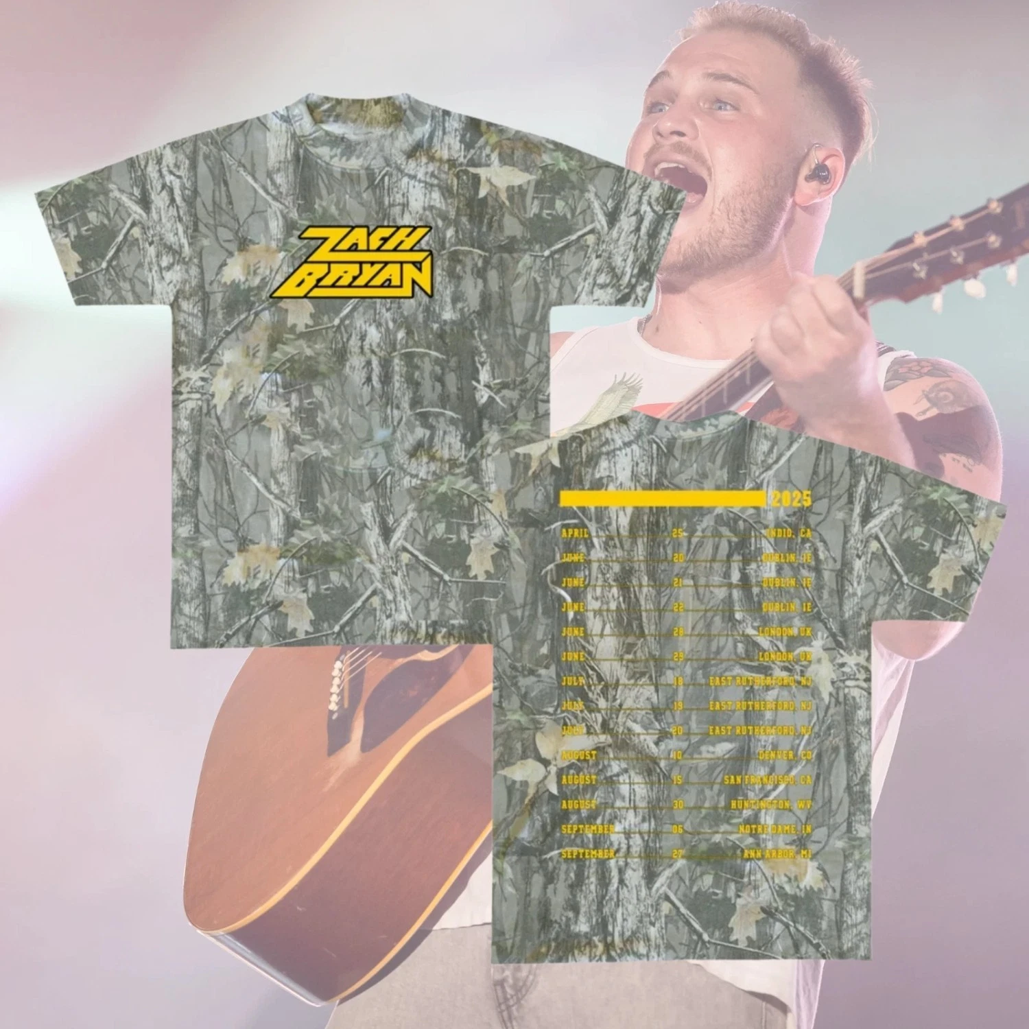 Zach Bryan Logo Camo Tour 2025 3D T-Shirt Reprinted Shirt