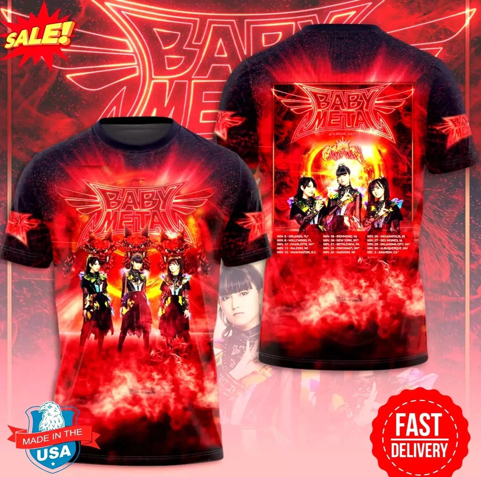 Babymetal Tour Date List 3D Shirt S-5Xl Tour 2025 Shirt