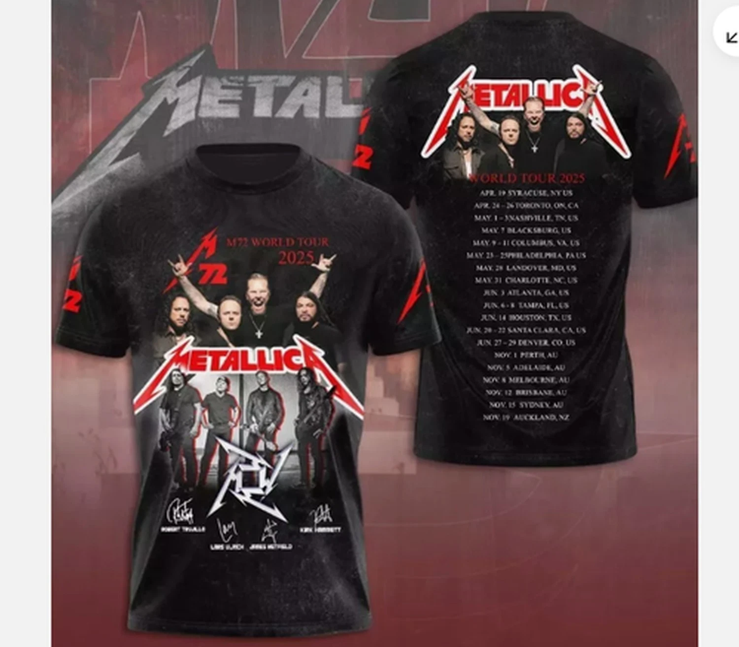 Metallica M72 World Tour 2025 Band 3D Hot Shirt