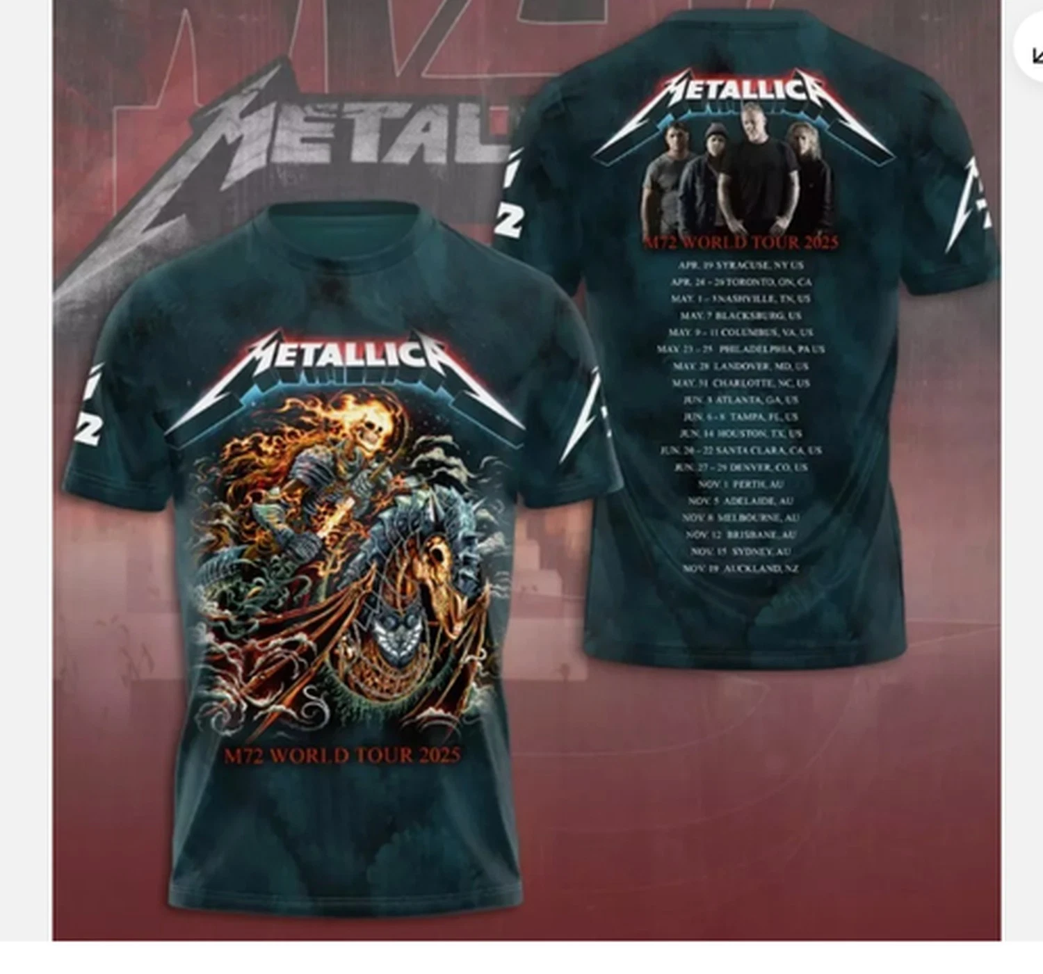 Metallica M72 World Tour Date 2025 Hot Shirt 3D