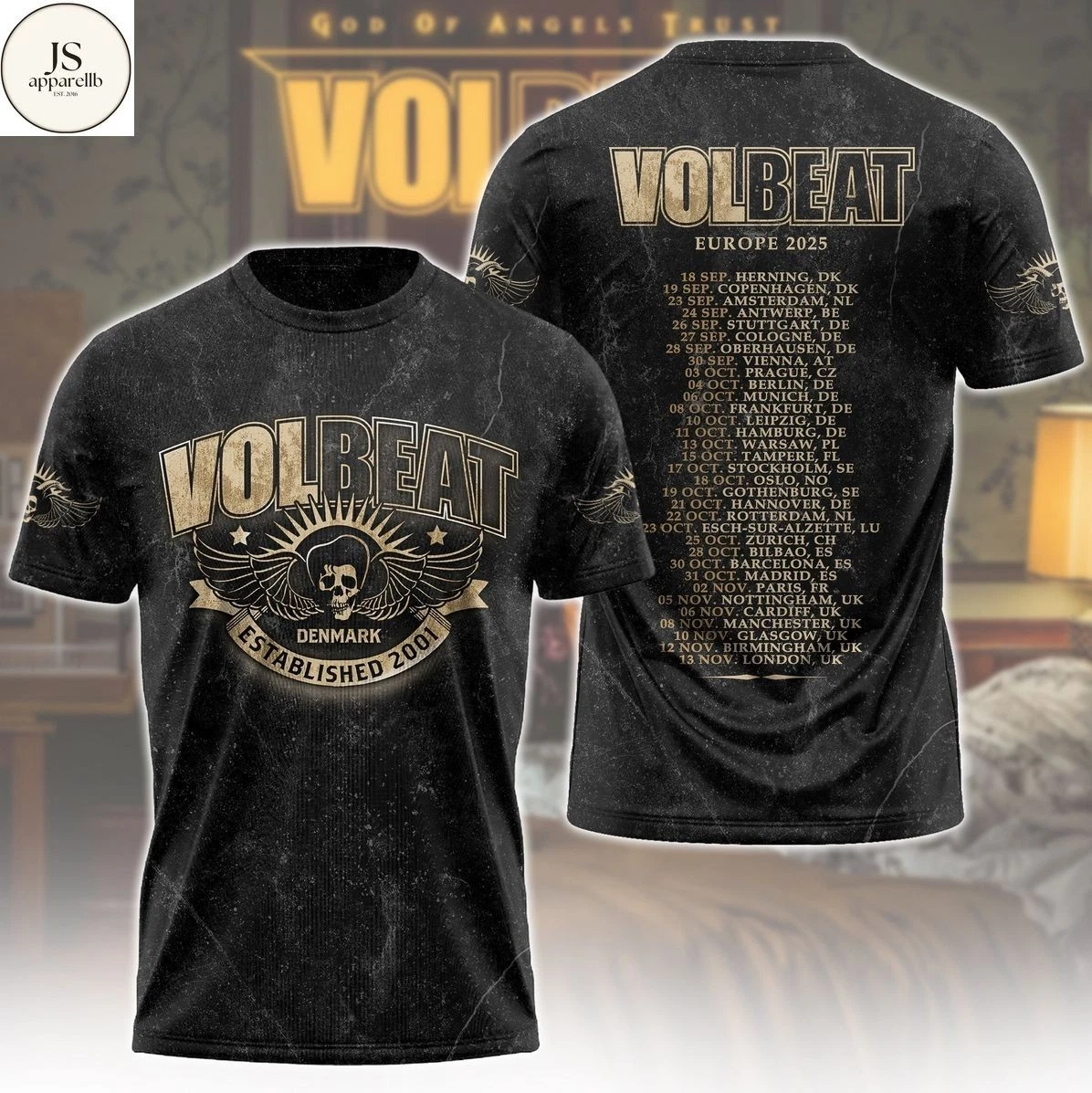 Volbeat Denmark Established 2001 Europe 2025 Tour 3D T-Shirt