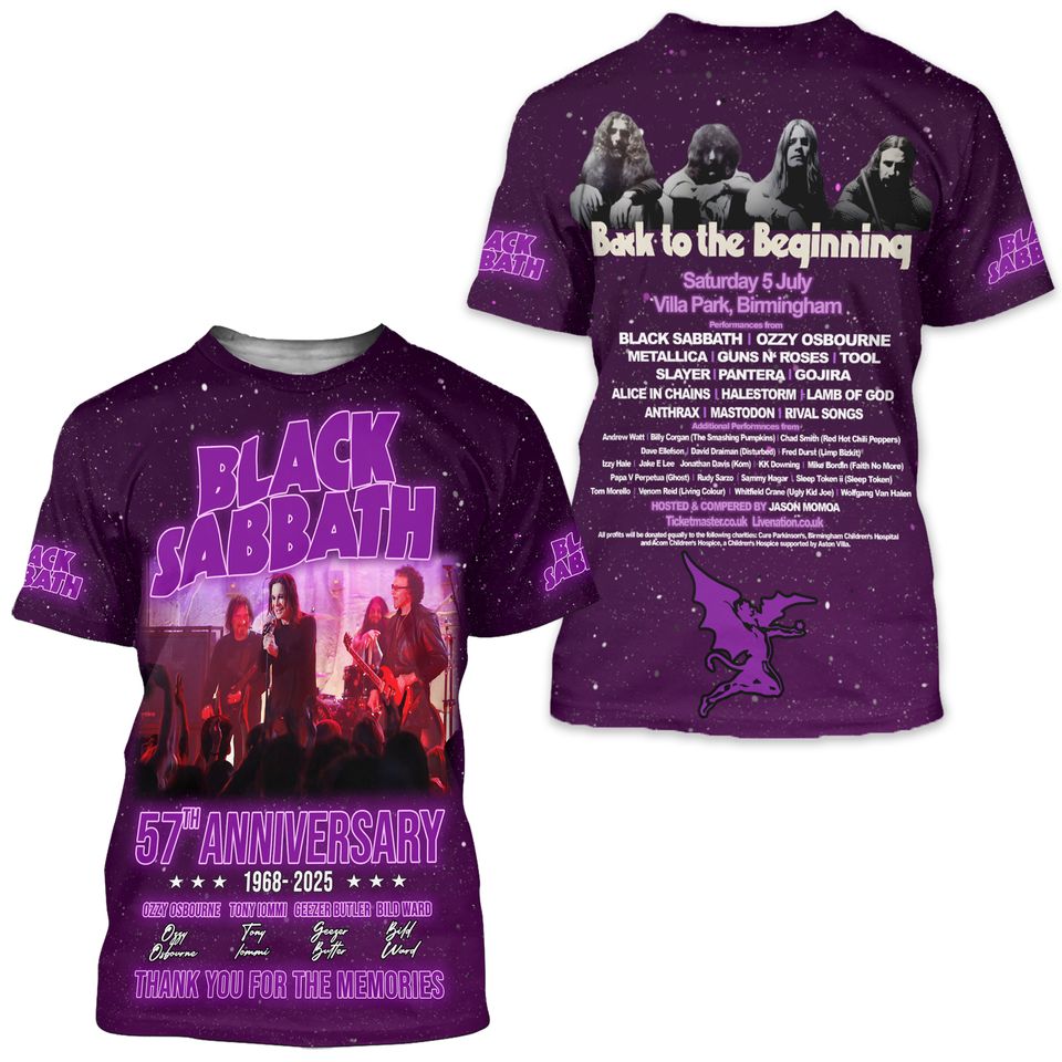 Black Sabbath 57Th Anniversary 1968-2025 Signature Thank You 3D T-Shirt