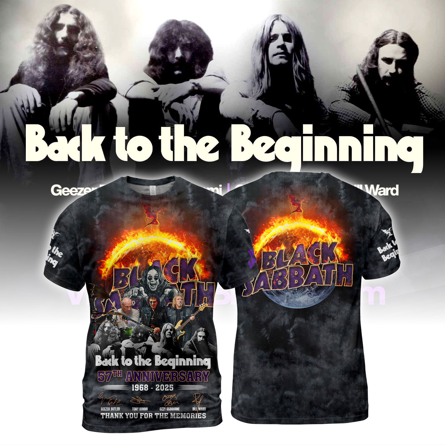 Black Sabbath 57Th Anniversary 1968-2025 Thank You For The Memories Aop Shirt