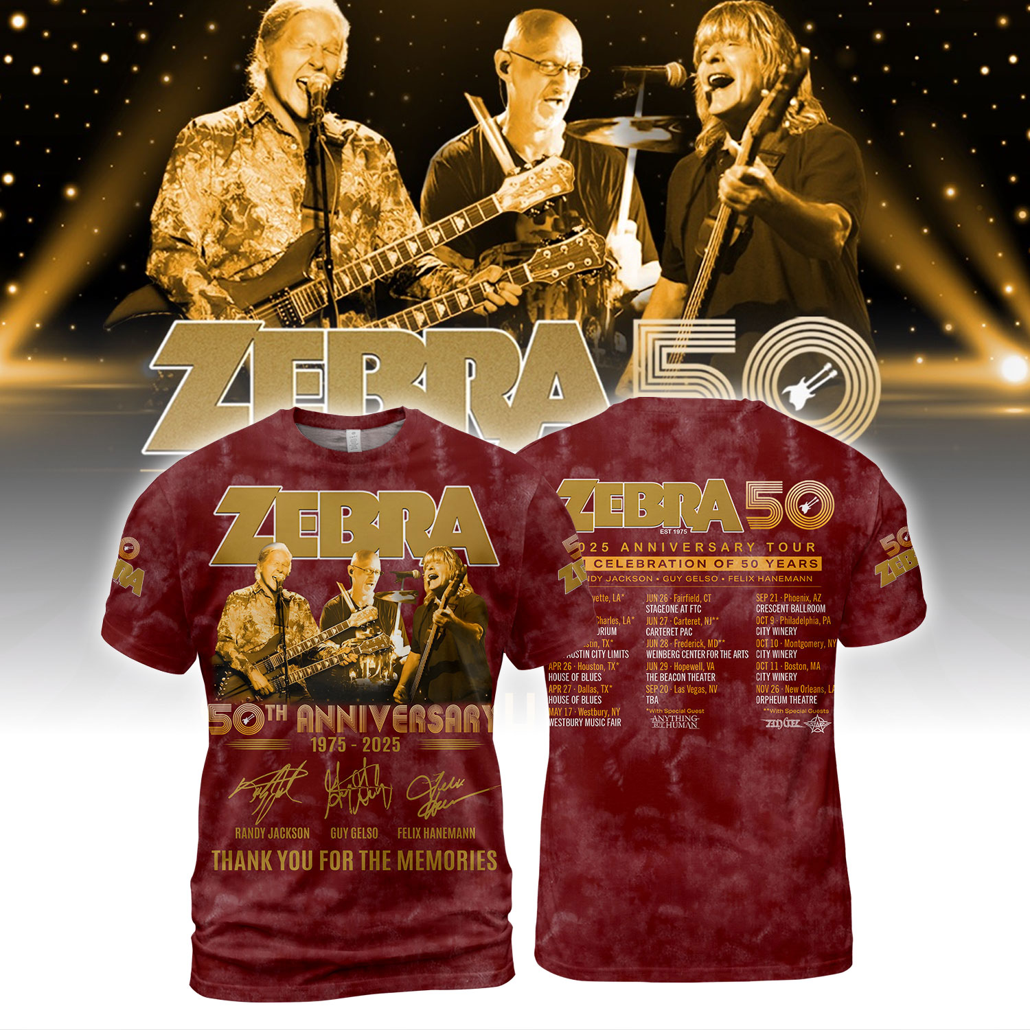 Rock Legends Zebra Band 50Th Anniversary Tour 2025 Shirt Red
