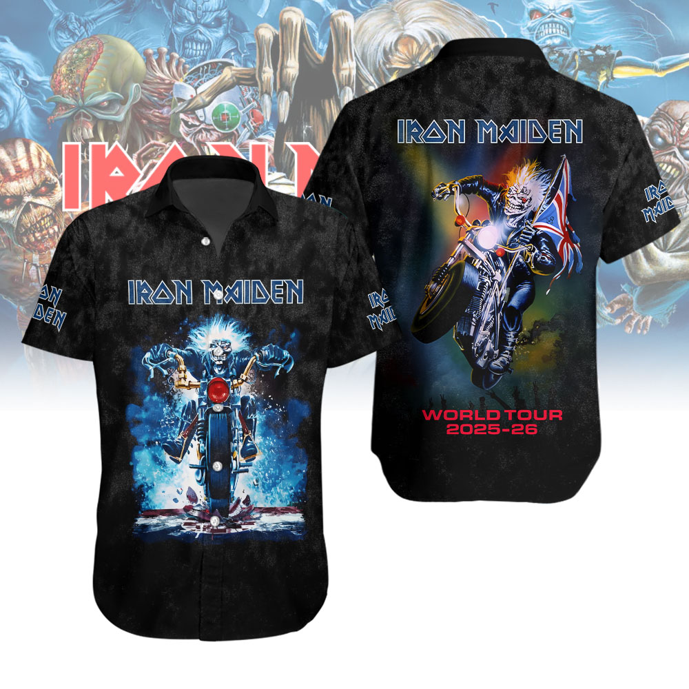 Iron Maiden Band Short Sleeve Button Down Shirt