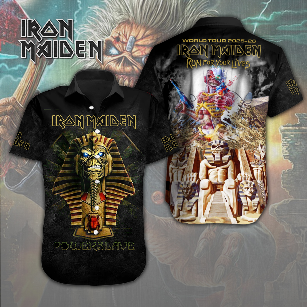 Iron Maiden Band Short Sleeve Button Down Shirt