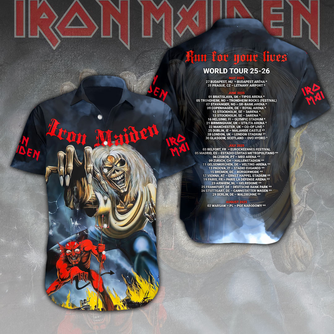 Iron Maiden Band Short Sleeve Button Down Shirt