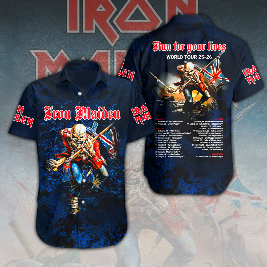 Iron Maiden Band Short Sleeve Button Down Shirt