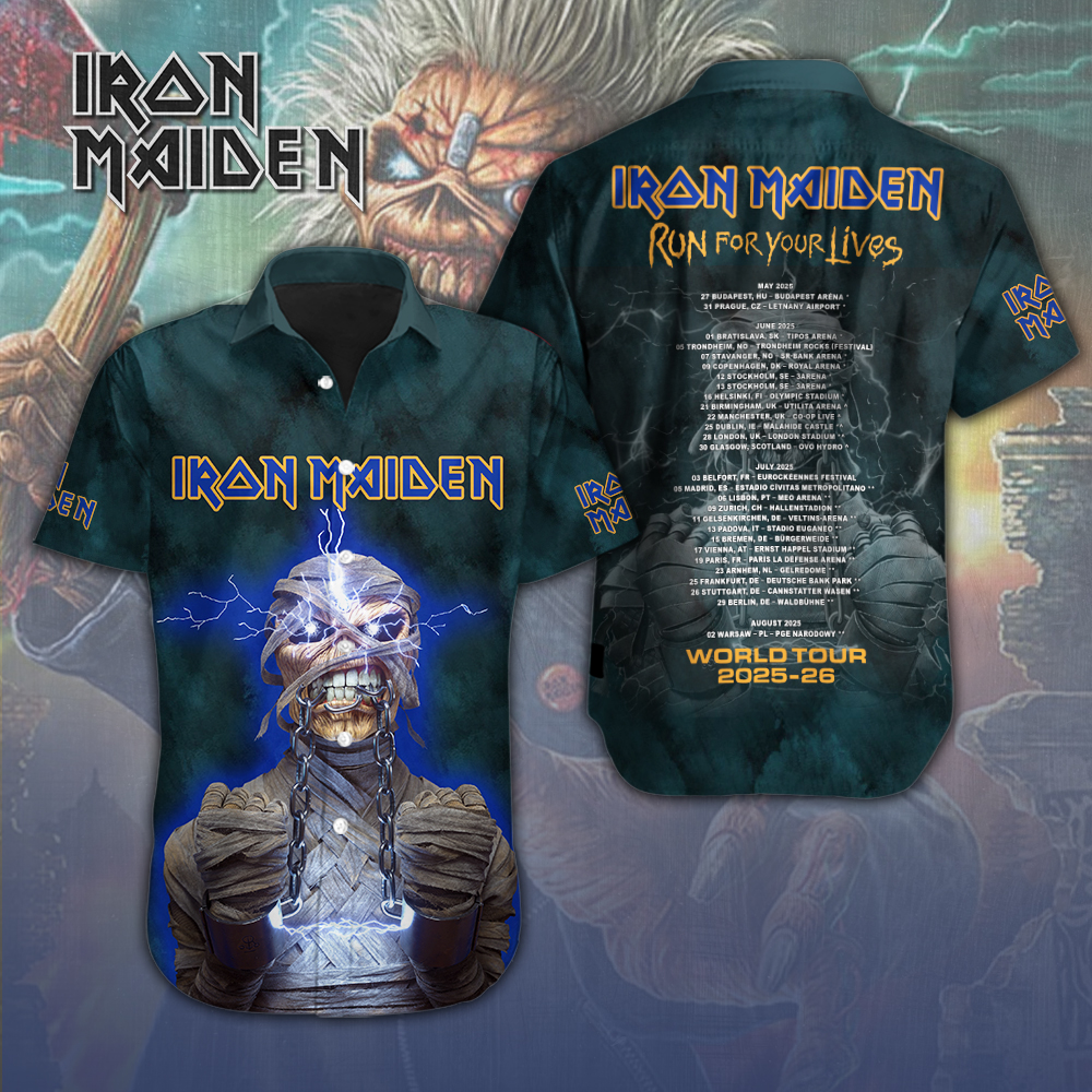 Iron Maiden Band Short Sleeve Button Down Shirt