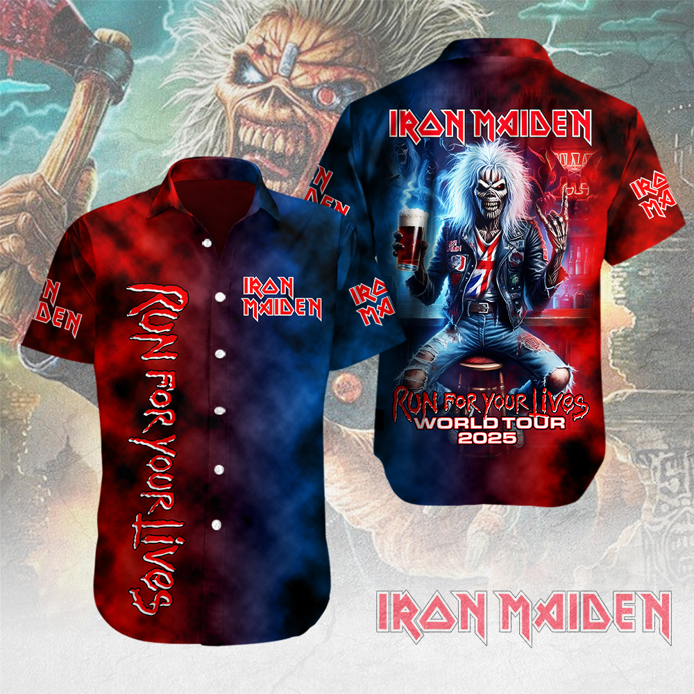 Iron Maiden Band Short Sleeve Button Down Shirt