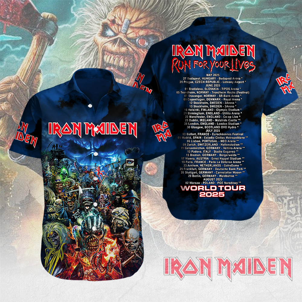 Iron Maiden Band Short Sleeve Button Down Shirt