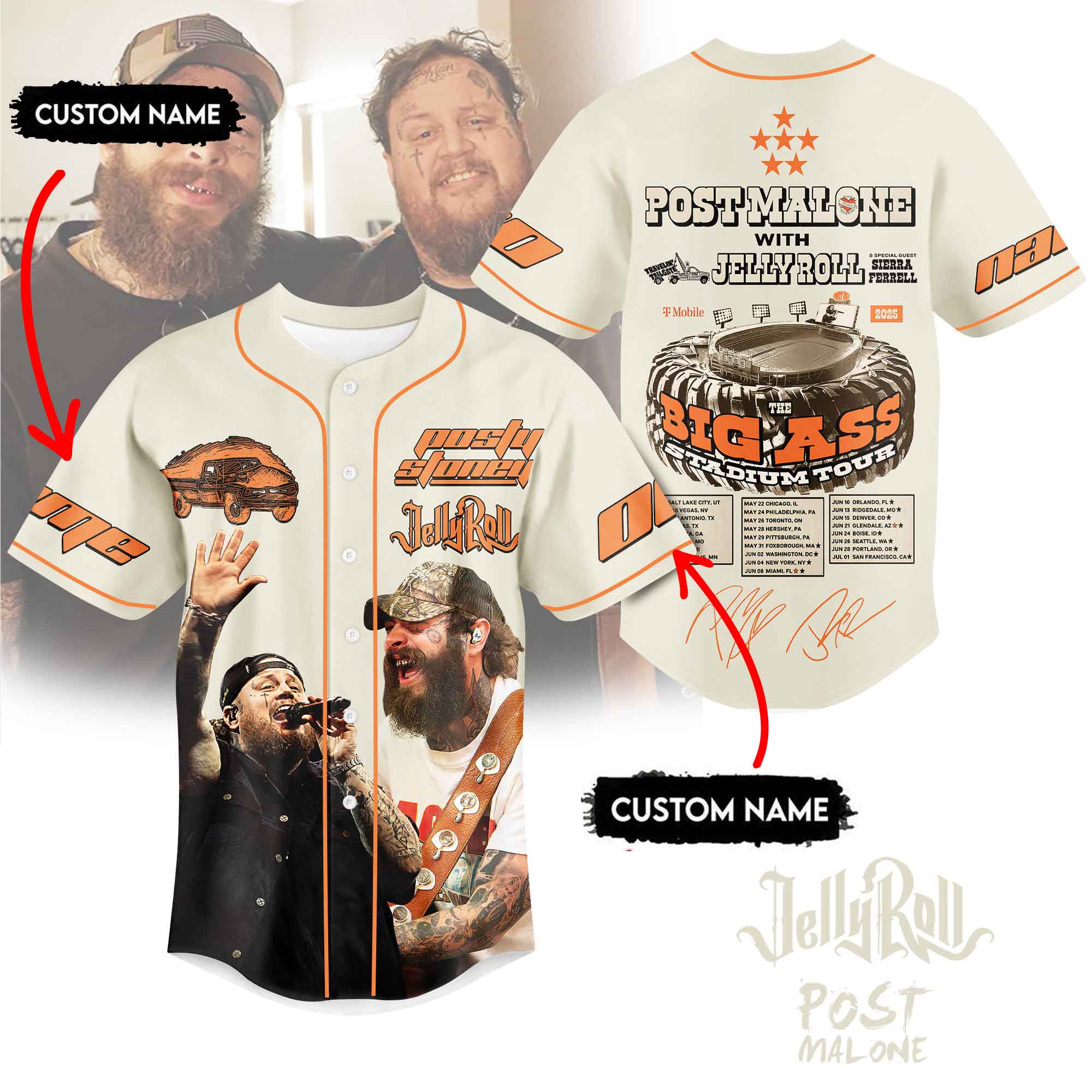 Jelly Roll X Post Malone Personalized Baseball Jersey For Fans