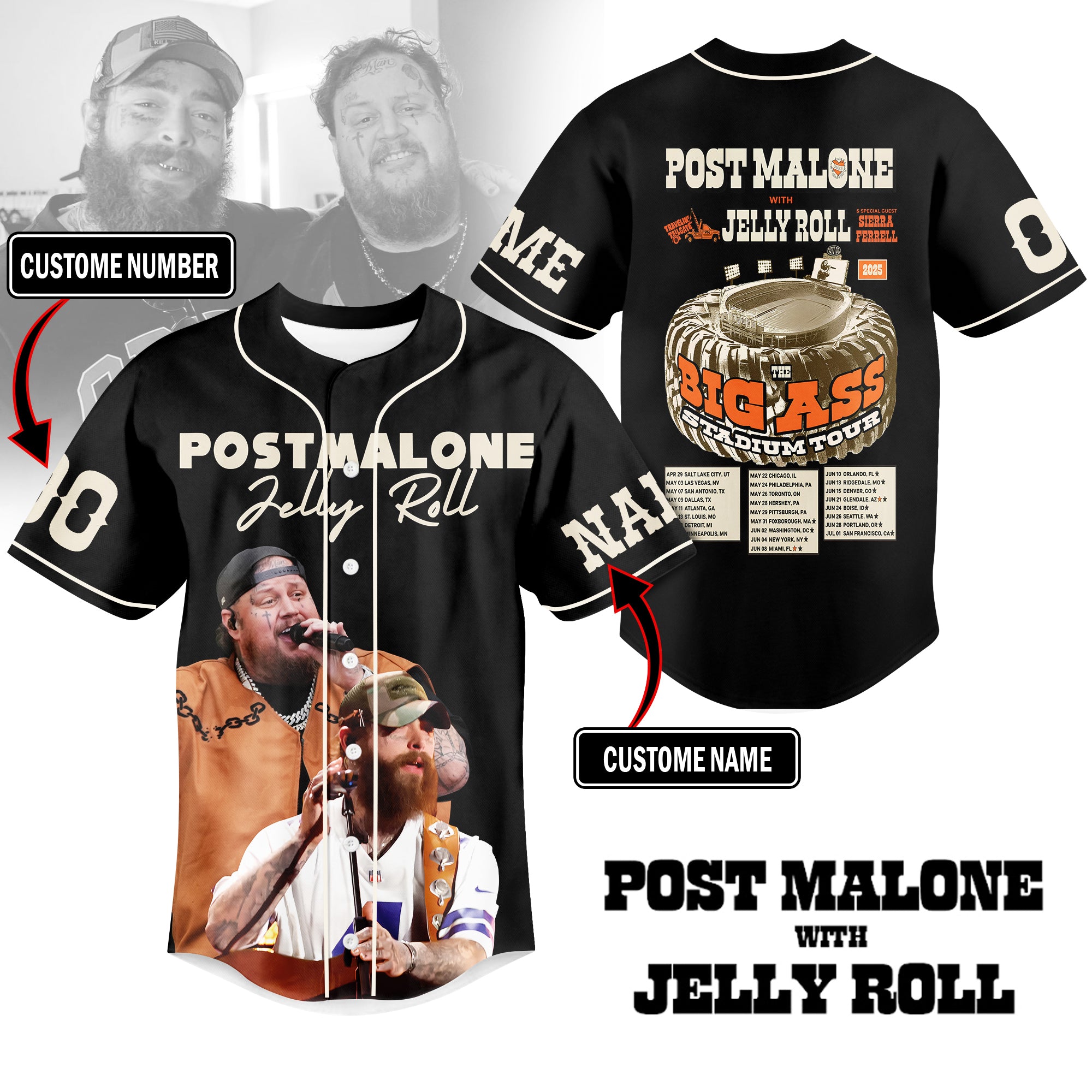 Jelly Roll X Post Malone Personalized Baseball Jersey For Fans
