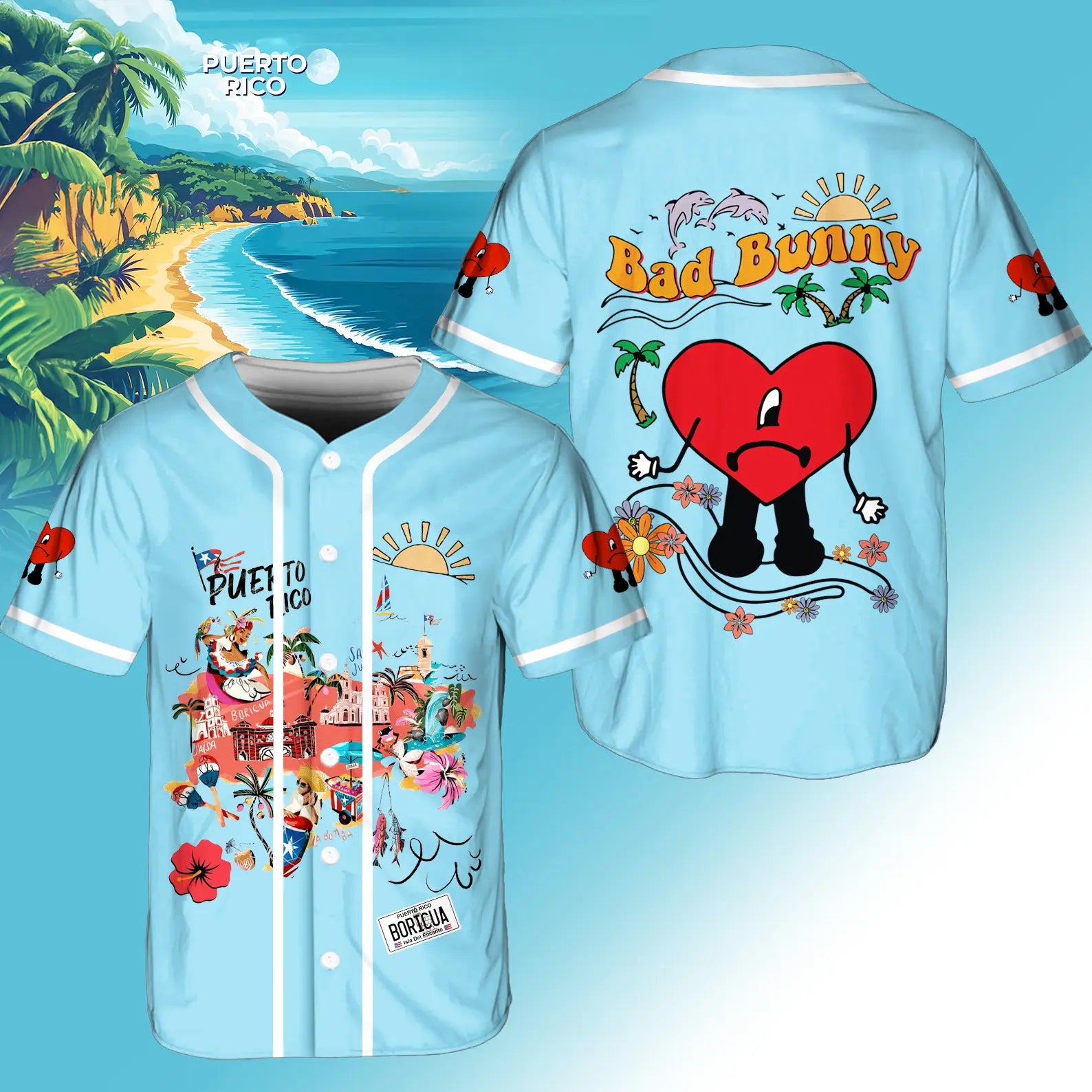 Puerto Rico Bad Bunny Sad Heart Personalized Baseball Jersey For Fans