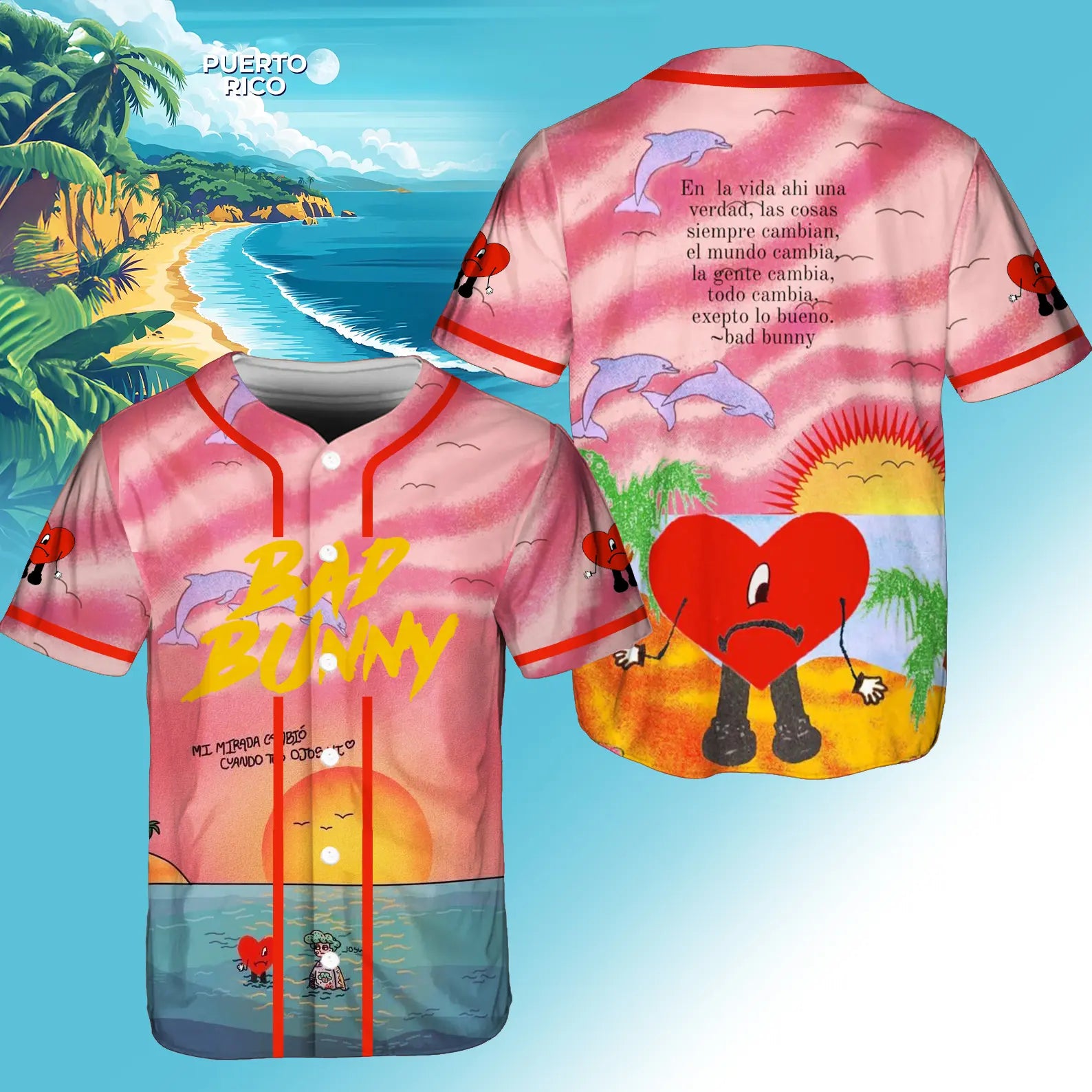 Puerto Rico Bad Bunny Sad Heart Personalized Baseball Jersey For Fans