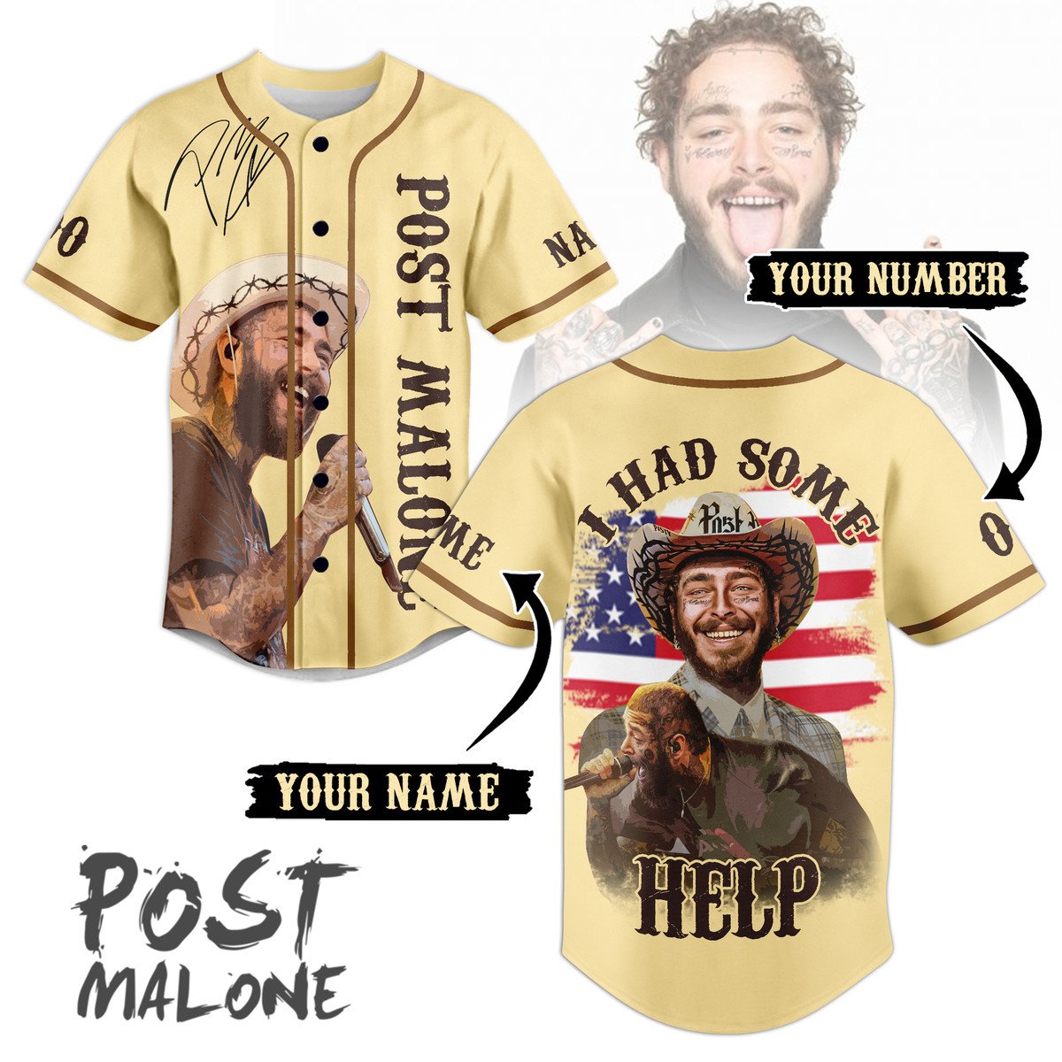 Post Malone Baseball Jersey For Fans