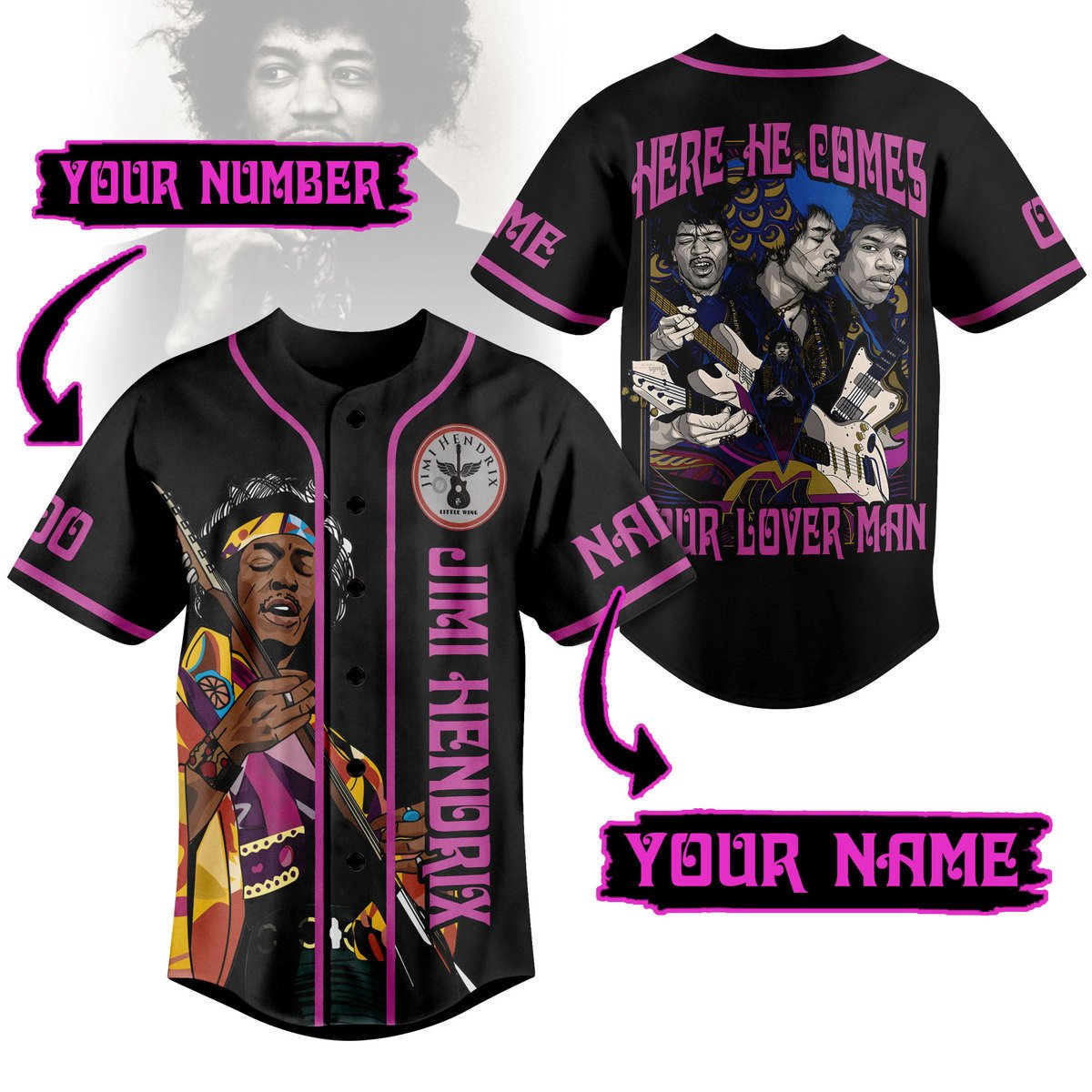 Jimi Hendrix Baseball Jersey For Fans