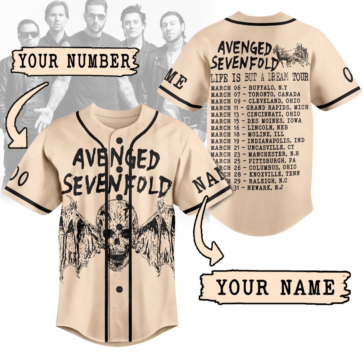 Avenged Sevenfold Baseball Jersey For Fans