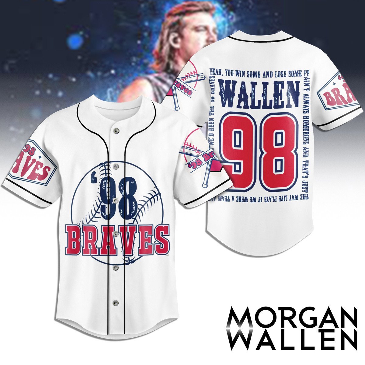 98 Braves Morgan Wallen Baseball Jersey For Fans