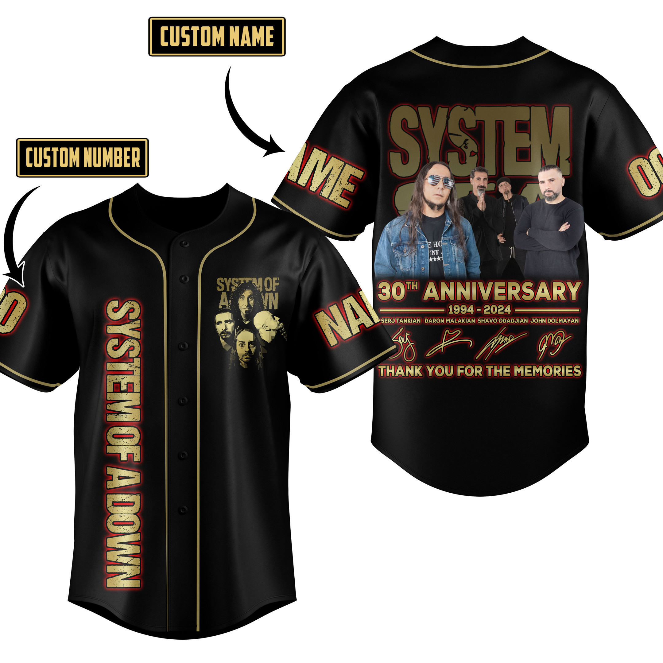 System Of A Down Baseball Jersey For Fans