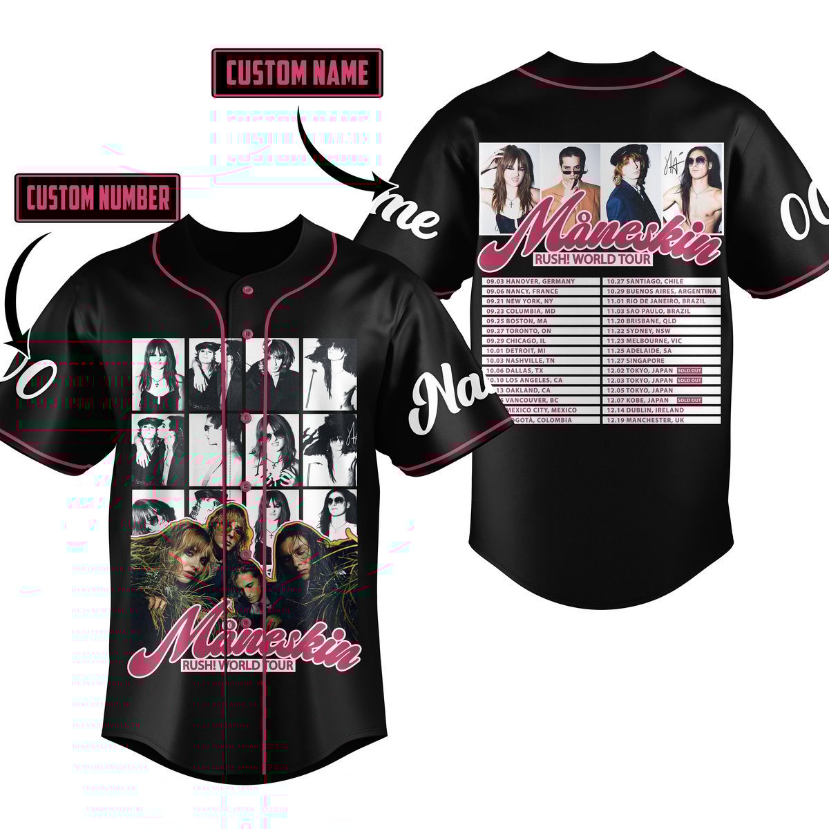 Maneskin Rush World Tour Baseball Jersey For Fans